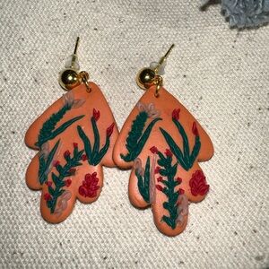 Orange Floral Clay Earrings